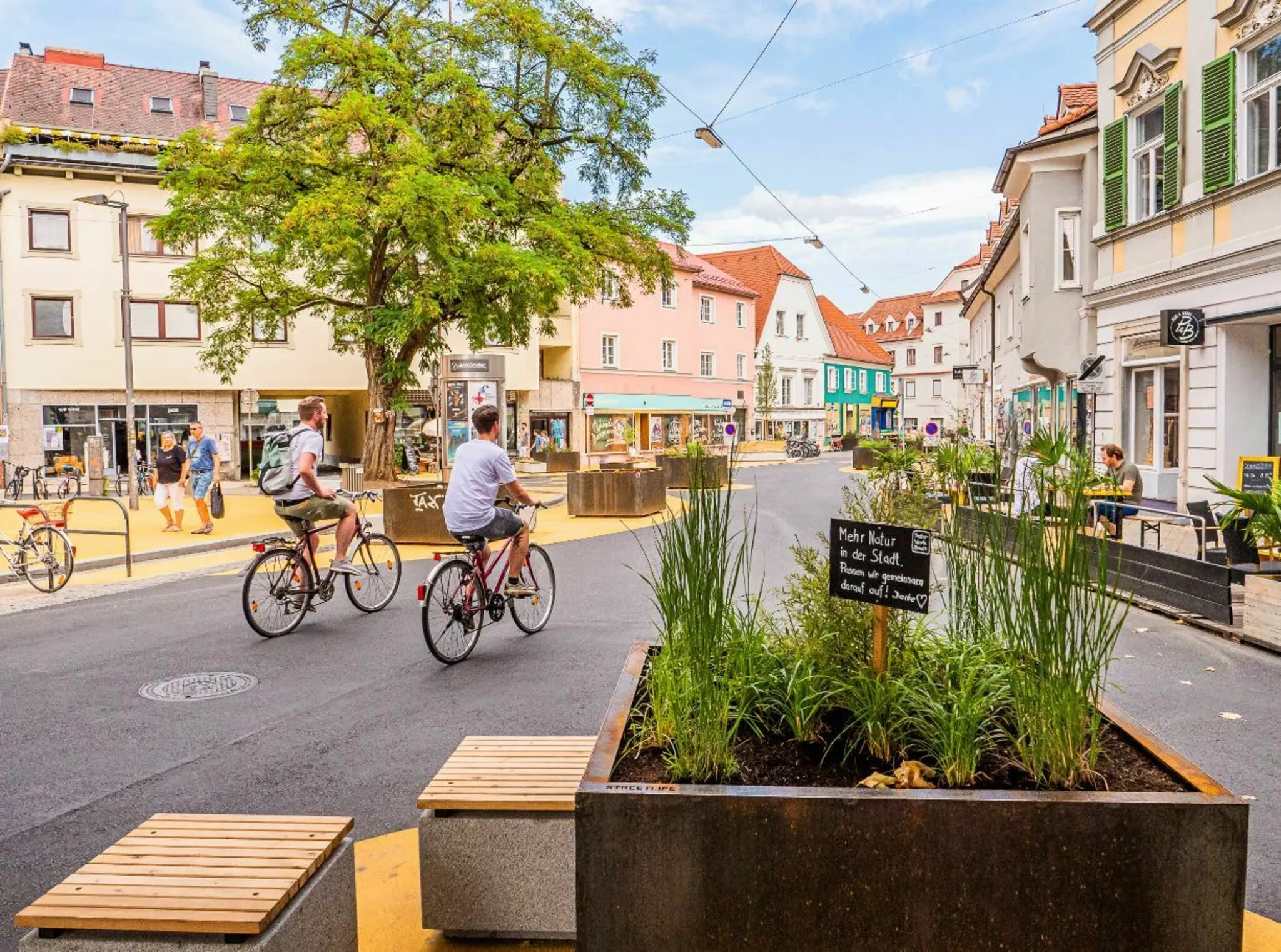 Colourful street surfaces at Lendplatz in Graz